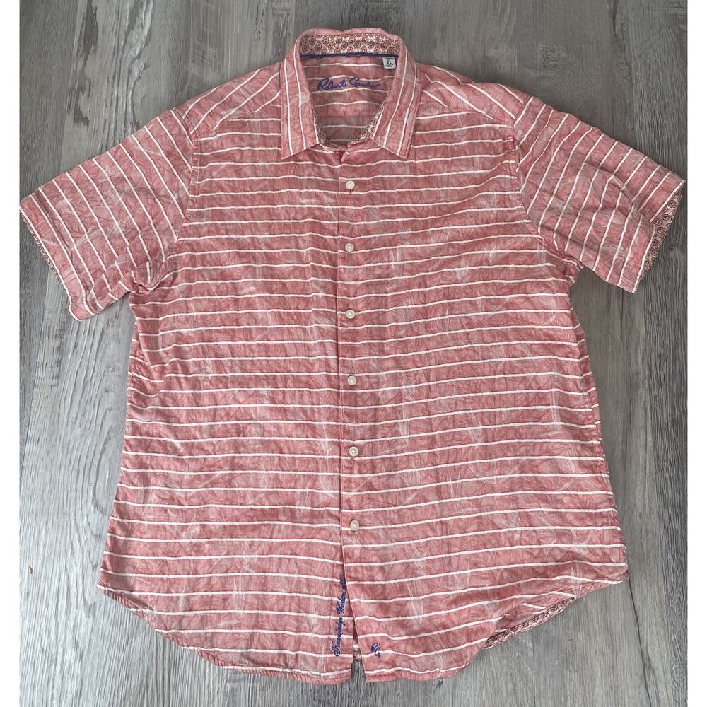 Robert Graham Machado Short Sleeve Shirt Hawaiian Striped Floral Leaf Classic XL